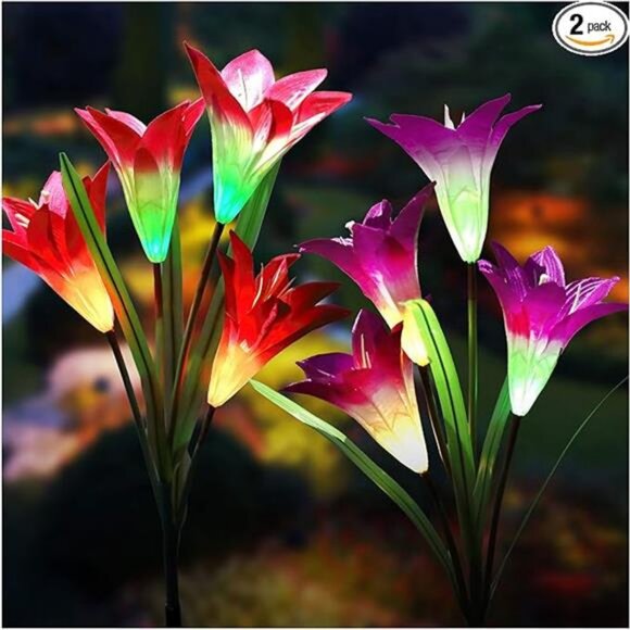 Solar Lights Outdoor - Upgraded Garden Light, Multi-Color Changing Lily - Picture 7 of 7